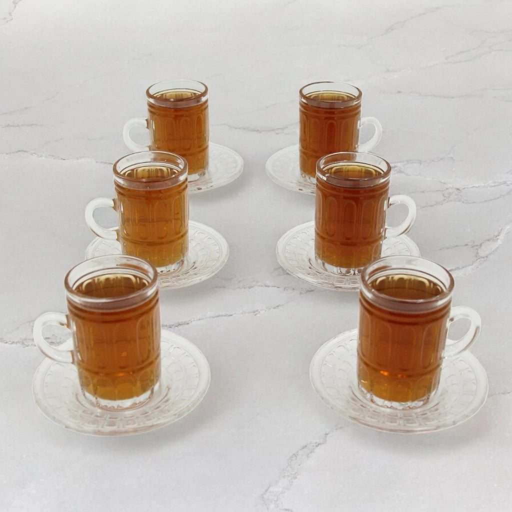 AML Home Collection Premium Glass Tea Cup and Saucer Set – 12-Piece Elegant Design, 6 Crystal-Clear Cups with 6 Saucers – Perfect for Special Occasions and Everyday Luxury - Damoo