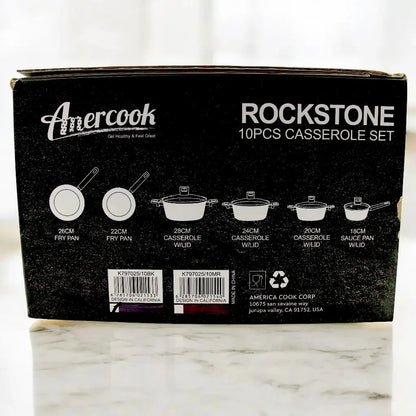 ANERCOOK 10-Piece Premium Cookware Set – Rockstone Titanium Pro Multi-Layer Non-Stick Coating – Induction Compatible – Heavy-Duty Die-Cast Aluminum – Air Cushion Technology for Even Heat Distribution - Damoo