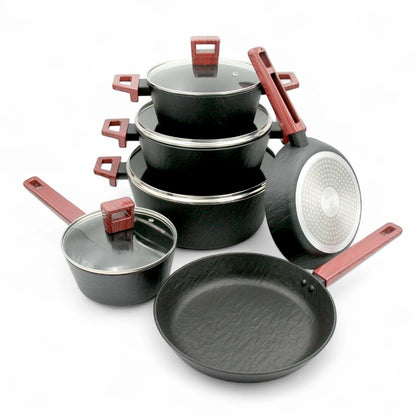 ANERCOOK 10-Piece Premium Cookware Set – Rockstone Titanium Pro Multi-Layer Non-Stick Coating – Induction Compatible – Heavy-Duty Die-Cast Aluminum – Air Cushion Technology for Even Heat Distribution - Damoo