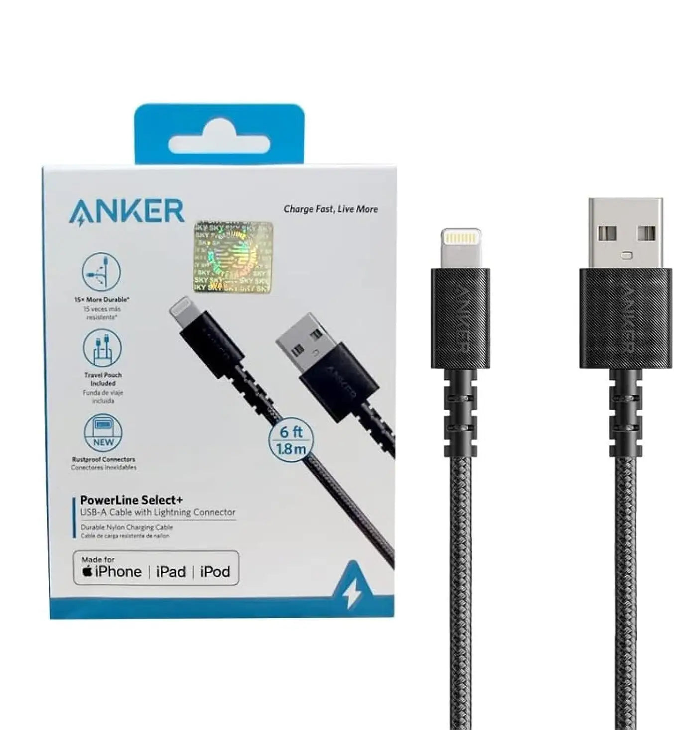Anker PowerLine Select+ USB to Lightning Cable 0.9M, MFi Certified Fast Charging – Black - Damoo