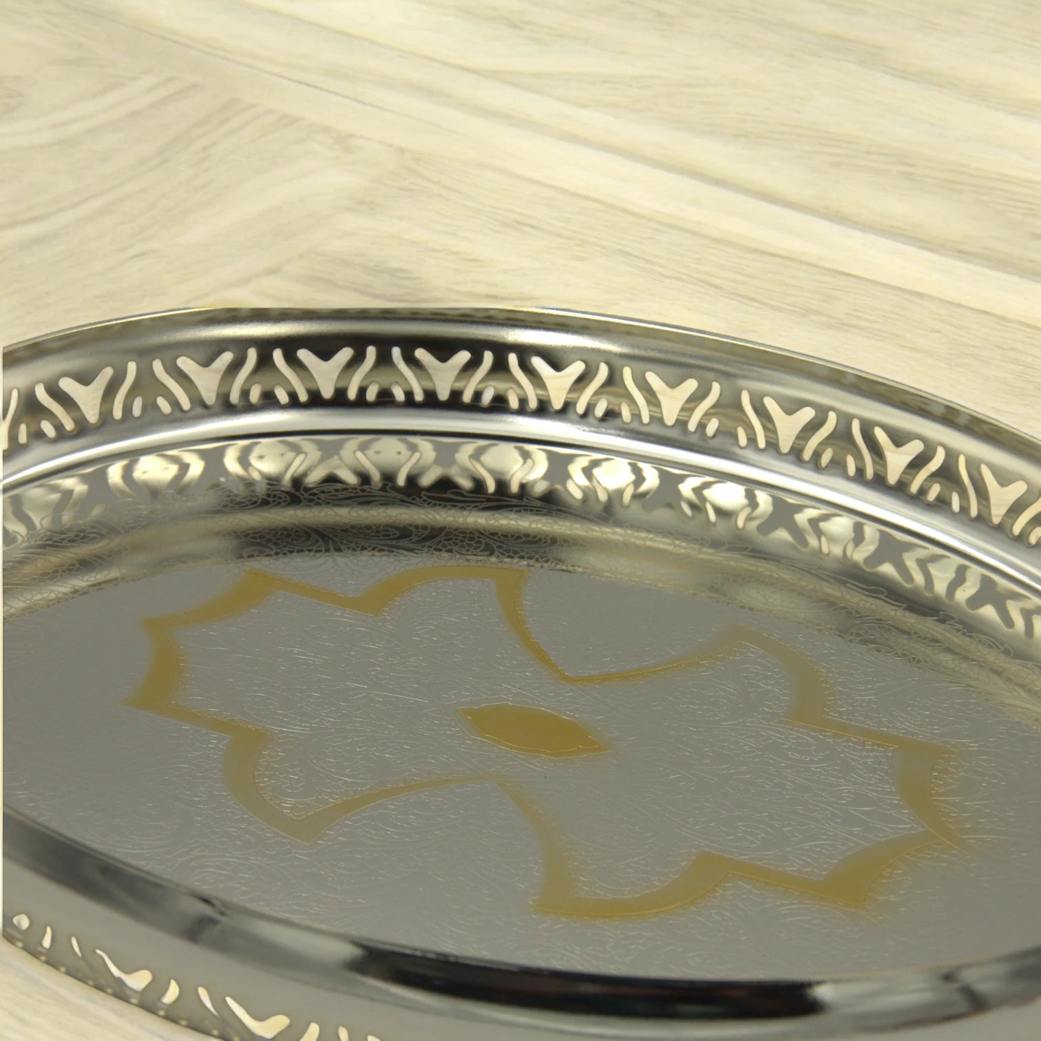 Ansa Elegant 3-Piece Silver & Gold Serving Tray Set – Premium Metal Trays for Coffee, Dates, Sweets & Home Décor - Damoo