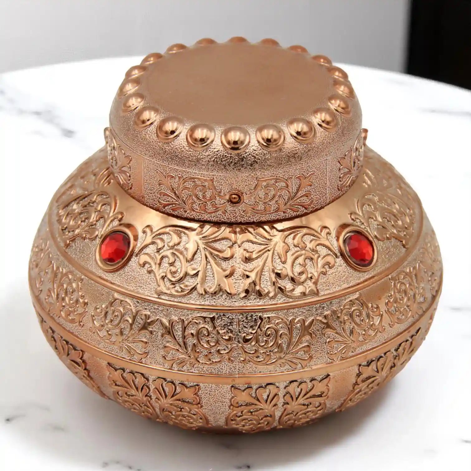 Antique Bronze Incense Powder Jar with Embellished Lid 80 ML– Ornate Arabic Style Bakhoor Storage Container - Damoo