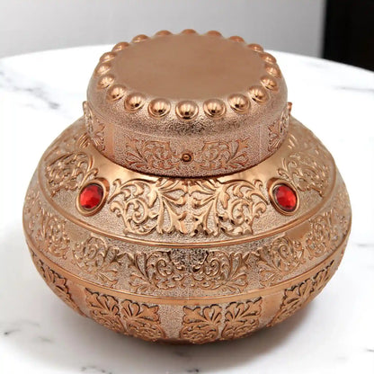 Antique Bronze Incense Powder Jar with Embellished Lid 80 ML– Ornate Arabic Style Bakhoor Storage Container - Damoo