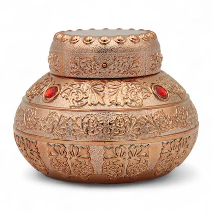 Antique Bronze Incense Powder Jar with Embellished Lid 80 ML– Ornate Arabic Style Bakhoor Storage Container - Damoo