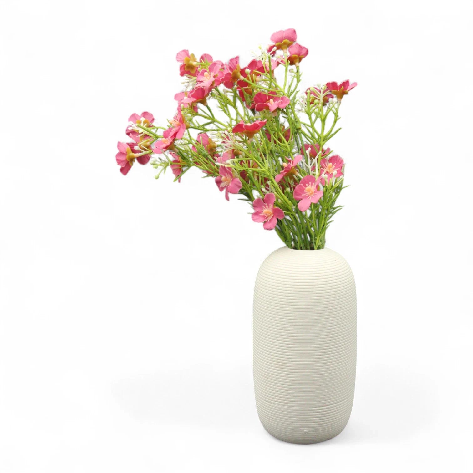Artificial Pink Wildflower Bouquet in Textured Ceramic Vase – Charming Home Decor - Damoo