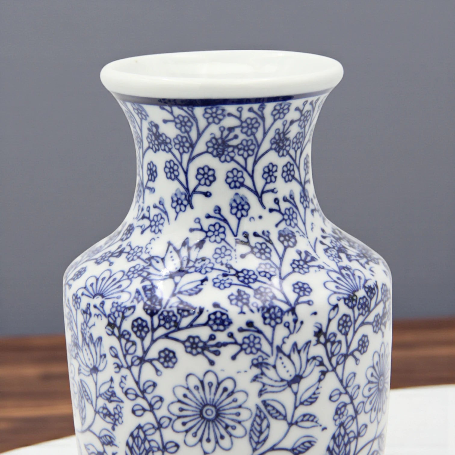 Artisan Blue & White Decorative Ceramic Vase – Hand-Painted Porcelain with Vintage Swirl & Floral Motif - Damoo