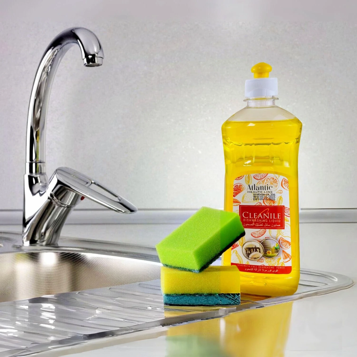 Atlantic Lemon Dishwashing Liquid – 1L Super Formula with Natural Lemon Extracts | Phosphate-Free, Powerful on Grease, Gentle on Hands - Damoo