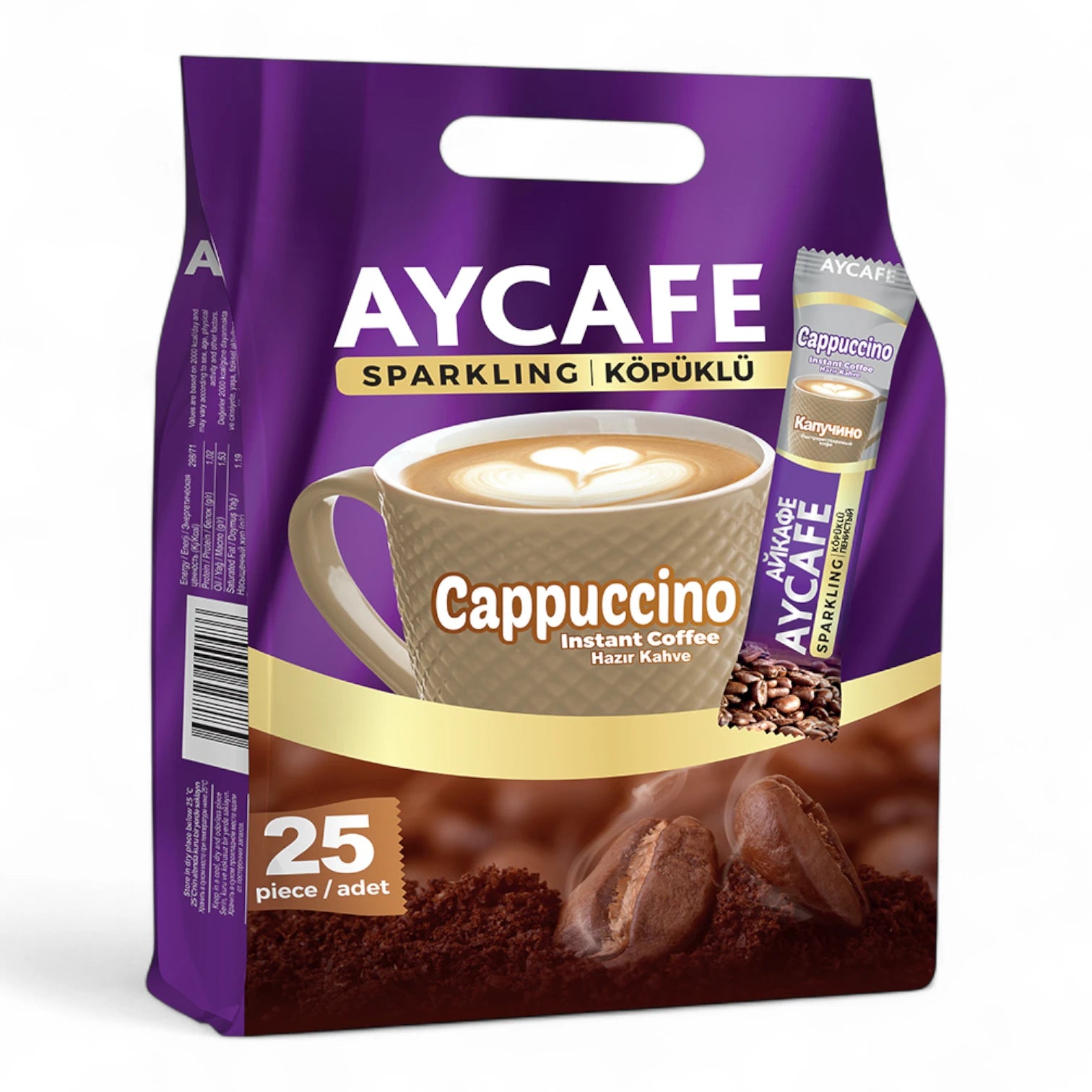 Aycafe Instant Cappuccino Coffee – 25 Sachets | Creamy Café-Style Cappuccino Powder Drink Mix | Easy to Make, Single-Serve Packets - Damoo
