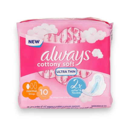 Always Ultra Thin Cottony Soft Sanitary Pads Large with Wings 10 Count – Soft Flexible Protection for Everyday Comfort - Damoo