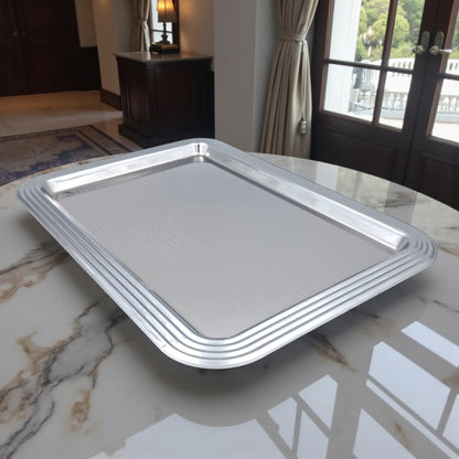 Ansa Luxury Rectangular Silver Serving Tray – Premium Gloss Shine Finish | Durable, Lightweight & Elegant | Ideal for Tea, Coffee, Snacks, Desserts, Parties & Home Hospitality – H(1.5cm) x W(28cm) x L(40cm)