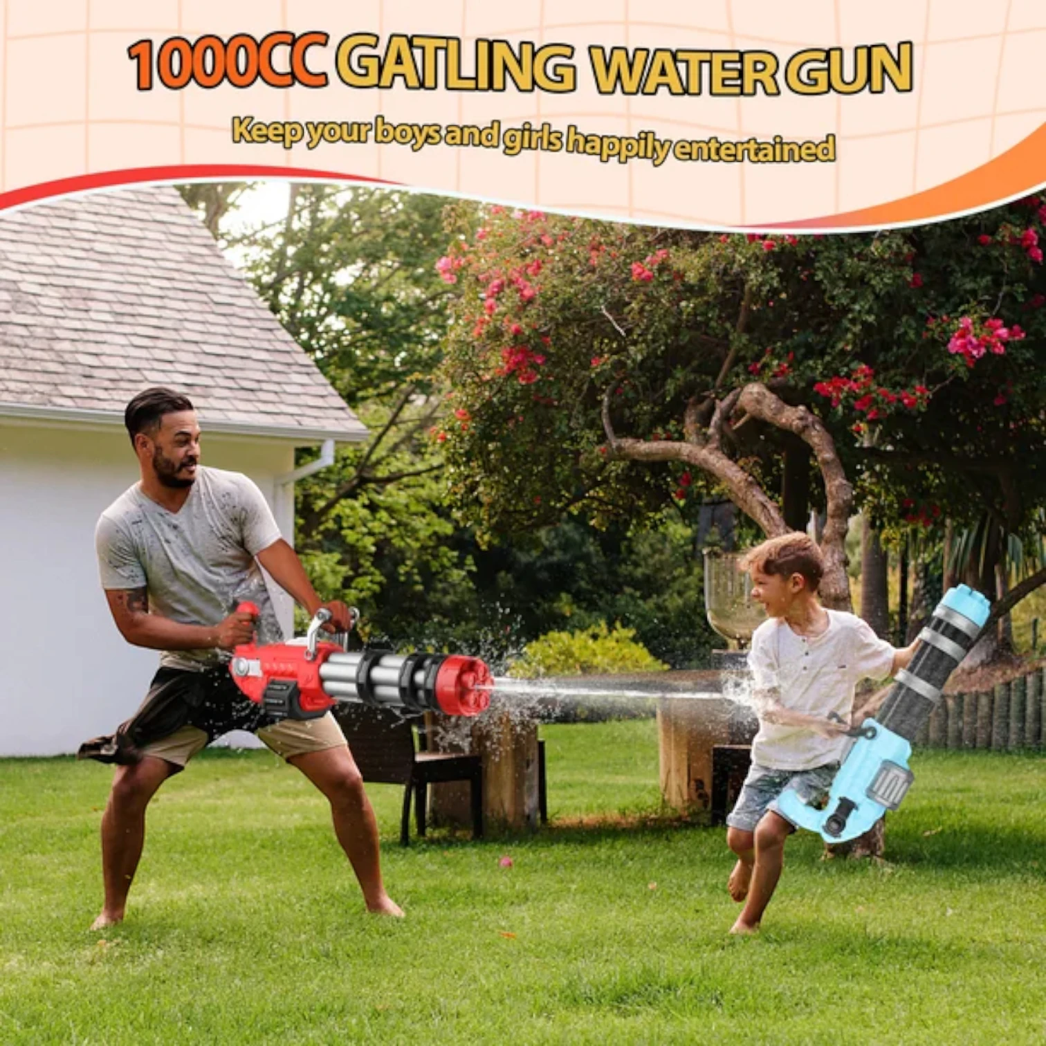 Electric Gatling Water Gun for Kids – Automatic Rotating Barrel Water Blaster with Long Range, Durable Waterproof Design, Outdoor Summer Toy for +6 Years