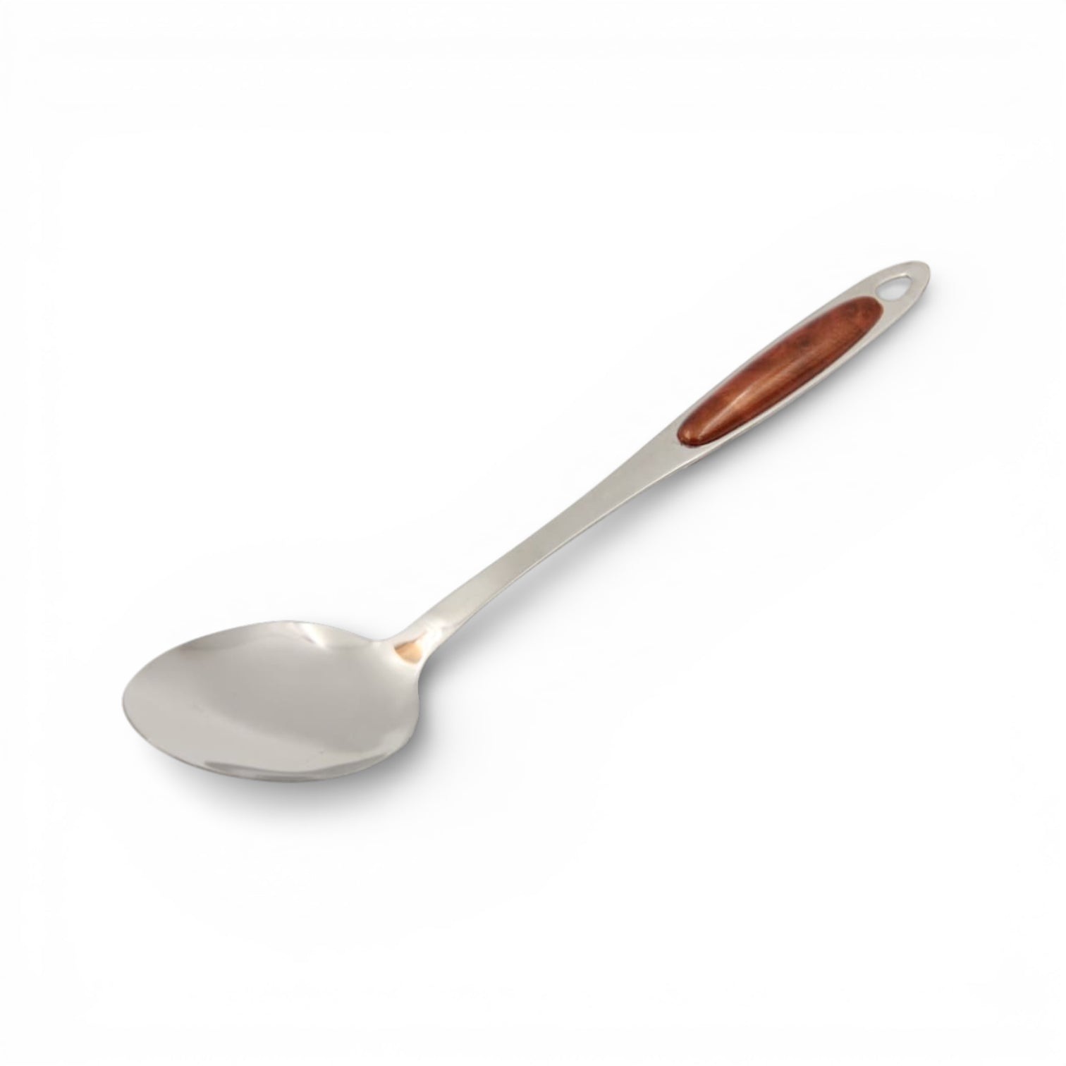 Premium Stainless Steel Kitchen Serving Spoon with Wood-Style Ergonomic Handle – Heavy Duty Cooking & Serving Spoon for Soups, Stews, Rice, Curries & Everyday Use (5H x 7.5W x 36L CM) - Damoo
