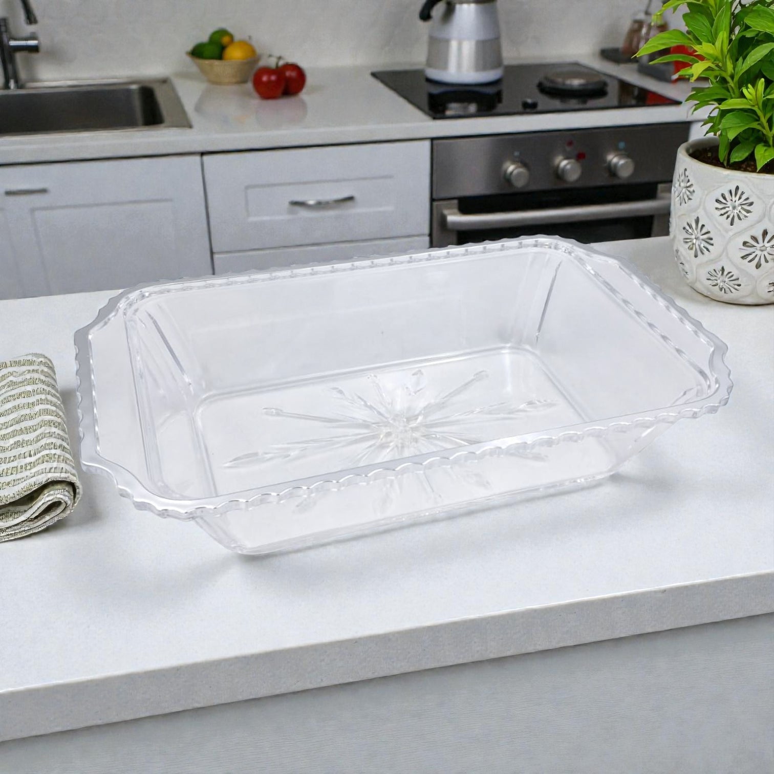 Luxury Acrylic Rectangle Candy Box & Serving Tray with Dome Cover – Crystal-Style Dessert Storage for Sweets, Snacks, Chocolates & Pastries – Silver Clear Lid - Damoo