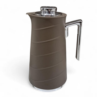 GERMAX  Thermos 1L – Light Brown with Silver Handle | Premium Vacuum Flask for Coffee & Tea – Elegant Design & Long-Lasting Heat Retention - Damoo