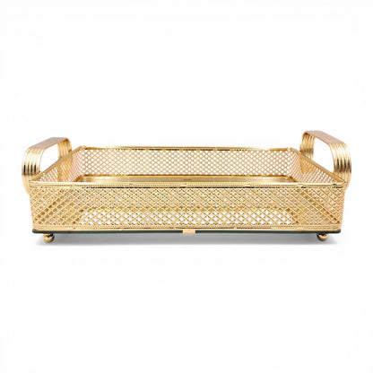 Decorative Glass Luxury Gold Finish Mirror Serving Tray with Handles Rectangular Decorative Vanity Organizer Tray - Damoo