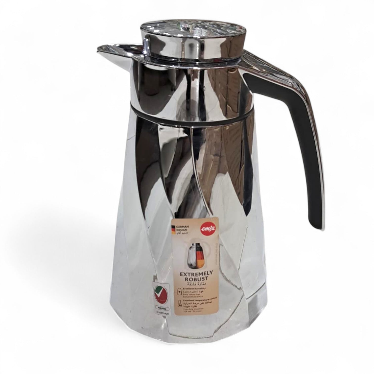 Emsa Cone Thermal Jug Swirl 1 L – Metallic Silver | Premium German-Made Vacuum Flask with Glass Liner for Hot & Cold Drinks - Damoo