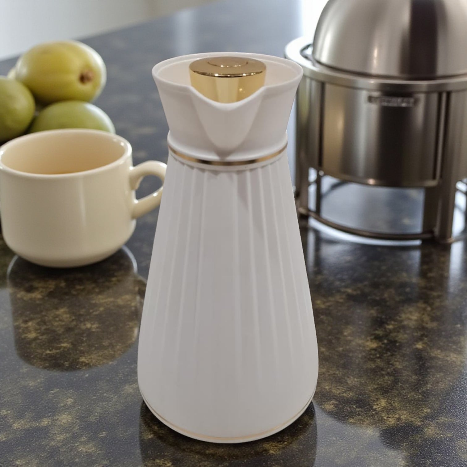 Germax Vacuum Flask Set – Soft white & Gold| Elegant Dual Flask Set for Coffee & Tea 1.0L | Premium Insulated Design for Long-Lasting Heat Retention - Damoo