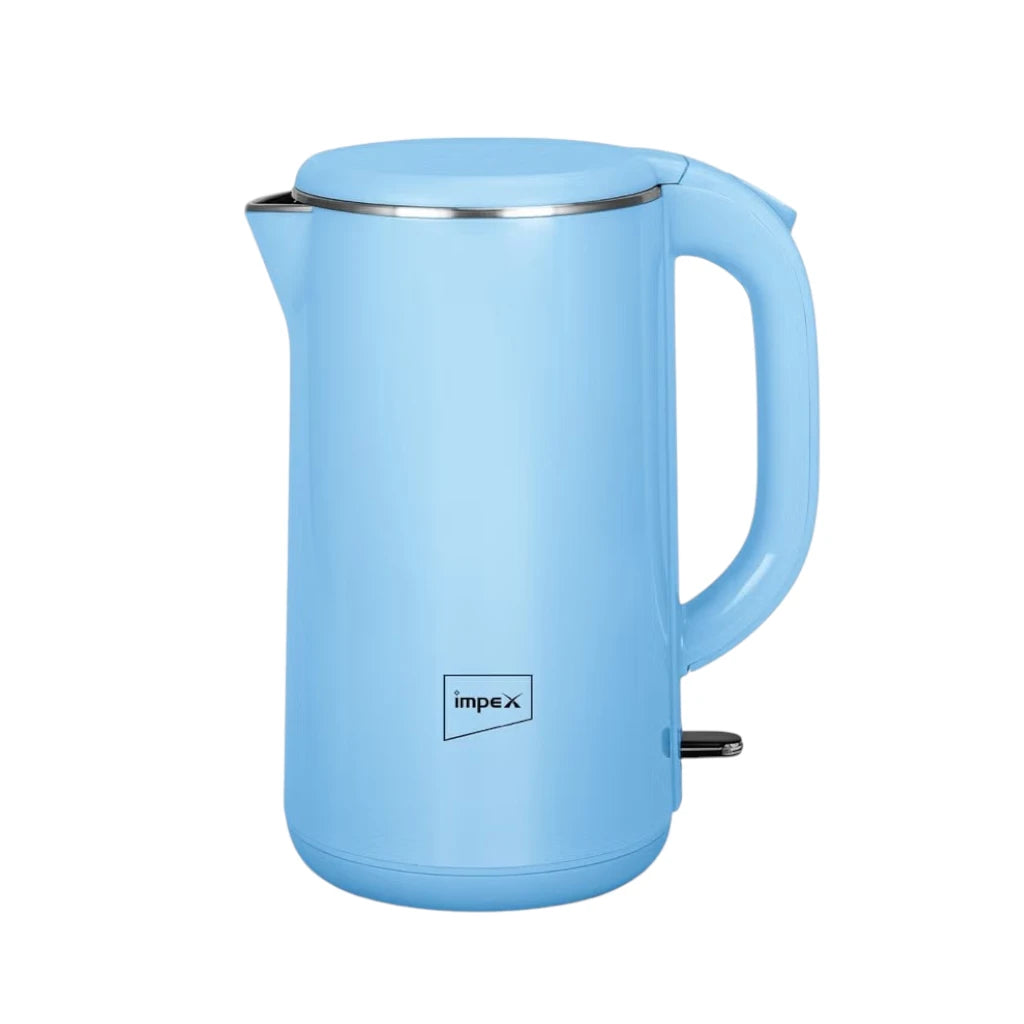Impex 2.0L Double Layer Electric Kettle (Steamer 2002) – 1500W 304 Stainless Steel Kettle with Seamless Inner Body, FADA Double Controller, 360° Cordless Base, Auto Shut-Off & Indicator Light – Blue - Damoo