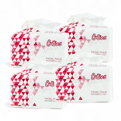 Collins Facial Tissue – 600 Sheets (Pack of 4 Boxes) | Soft & Gentle 1-Ply Tissues for Daily Use | Skin-Friendly, Strong & Affordable for Home or Office - Damoo