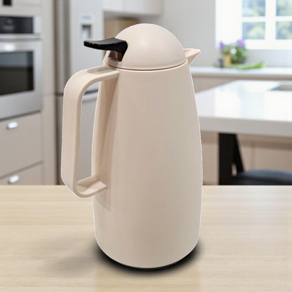 Crystal House Arabic Coffee Thermos Flask – Beige Insulated Vacuum Jug with "قهوة" Print –  Plastic Body with Inner Glass Liner for Hot & Cold Beverages - Damoo