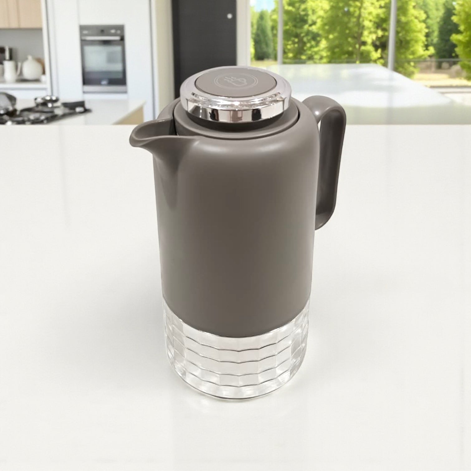 GERMAX Original Modern Matte Vacuum Flask 1L – Premium Gold & Silver Base Thermos | Double-Wall Insulated | 12H Heat / 24H Cold | Arabic Coffee & Tea Pot - Damoo