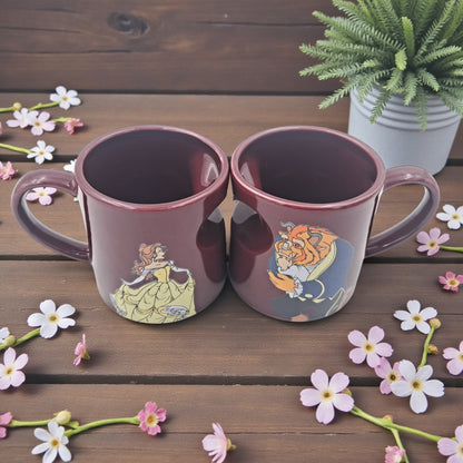 Beauty & The Beast Couple Mugs – Romantic Matching Ceramic Coffee Cups with Heart-Shaped Design (H9 x L13 x W9 CM) - Damoo