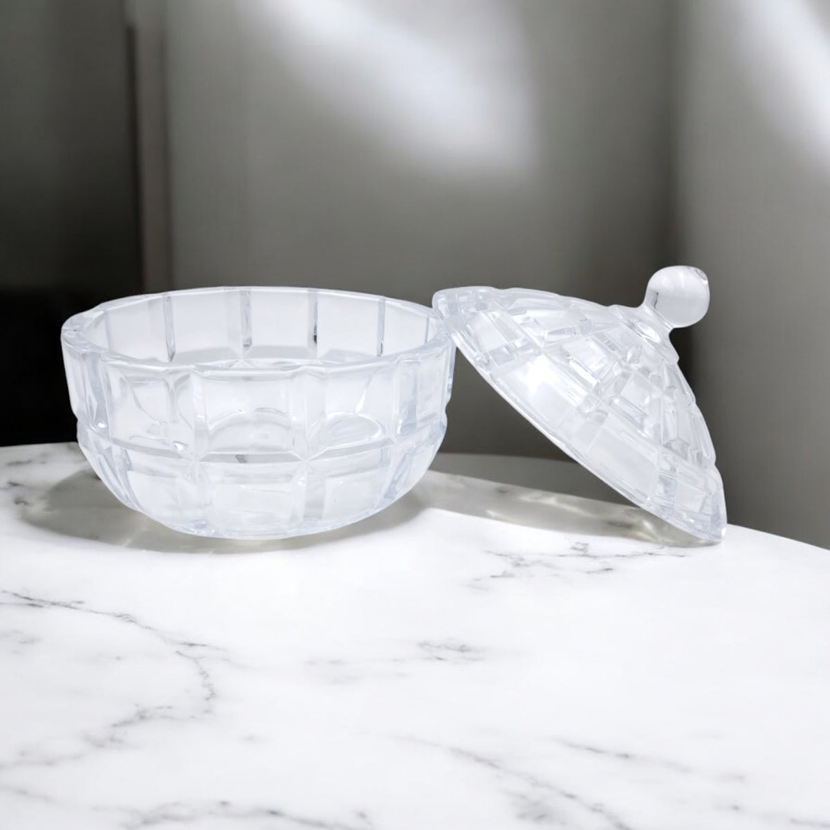 Premium Clear Diamond-Cut Acrylic Jar with Dome Lid – Elegant Multi-Purpose Storage Container for Home, Sweets & Décor (19H x 18L x 18W cm) - Damoo