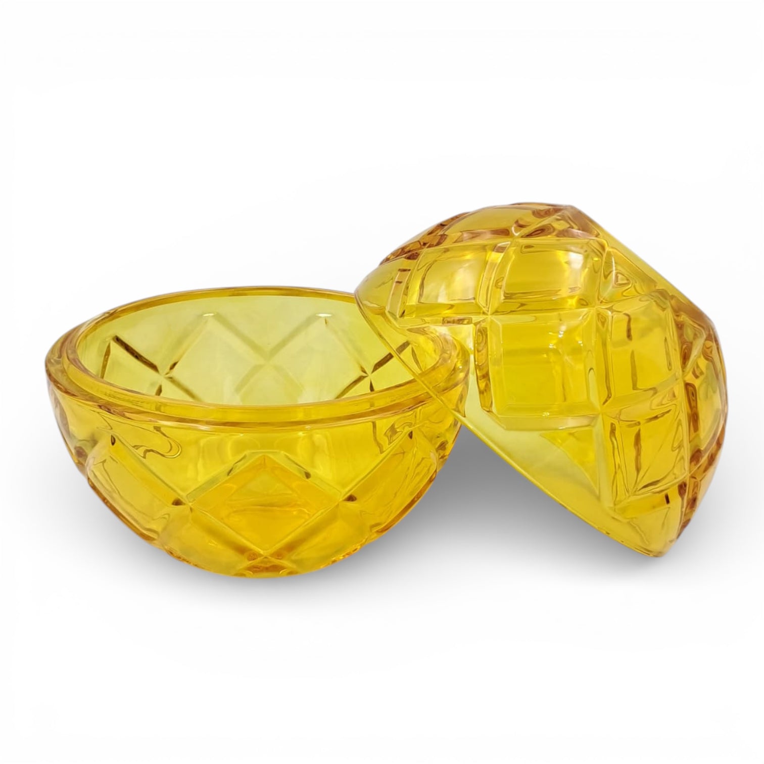 Luxury Colored Crystal Glass Bowl with Lid – Decorative Candy, Dessert & Serving Bowl for Table & Home Décor (16H x 15L × 15W CM | Cap 4.5 CM) - Damoo