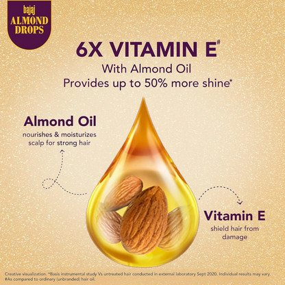 Bajaj Almond Drops Hair Oil – 100ml | 6X Vitamin E Nourishment | Non-Sticky Lightweight Oil for Hair Fall Control & Shine | Suitable for All Hair Types - Damoo