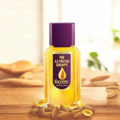 Bajaj Almond Drops Hair Oil – 200ml | Enriched with Natural Almond Oil & Vitamin E | Reduces Hair Fall, Strengthens & Adds Shine | Lightweight & Non-Sticky Formula - Damoo