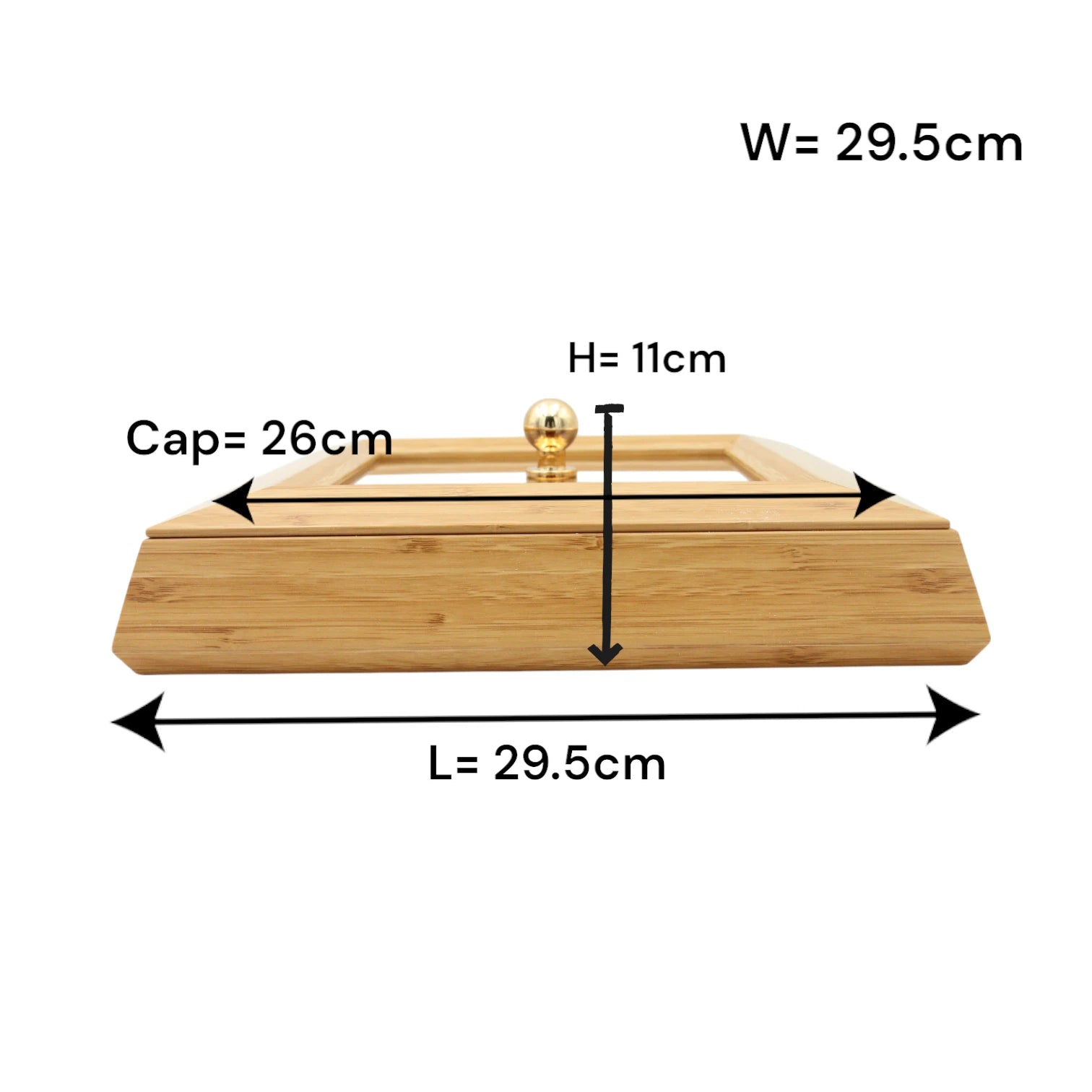 Bamboo Storage & Serving Box with Lid & Gold Handle | Multi-Purpose Organizer for Kitchen, Vanity, Living Room - Damoo