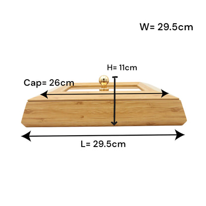 Bamboo Storage & Serving Box with Lid & Gold Handle | Multi-Purpose Organizer for Kitchen, Vanity, Living Room - Damoo