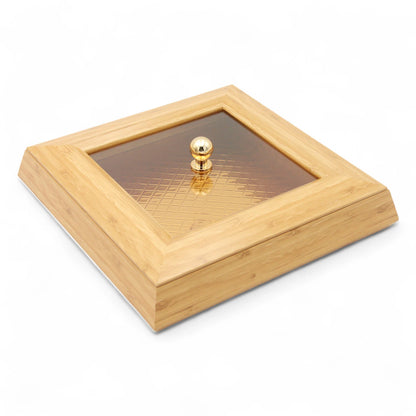 Bamboo Storage & Serving Box with Lid & Gold Handle | Multi-Purpose Organizer for Kitchen, Vanity, Living Room - Damoo