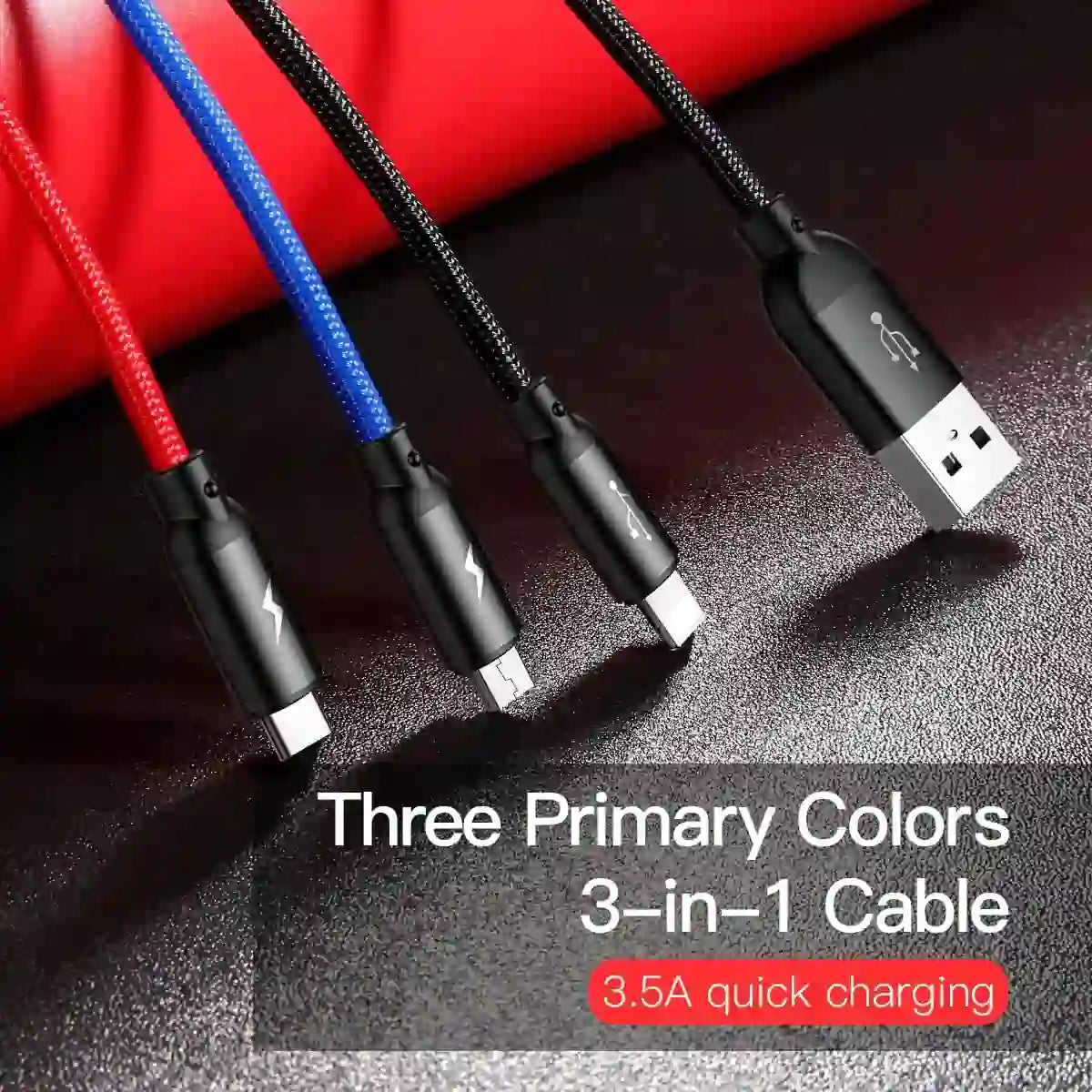 Baseus 3-in-1 Multi Charging Cable 30CM – USB to Lightning, USB-C & Micro USB, Short Fast Charger Cable 3.5A for iPhone, Samsung, Huawei & More – Braided, Durable & Tangle-Free - Damoo