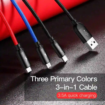 Baseus 3-in-1 Multi Charging Cable 30CM – USB to Lightning, USB-C & Micro USB, Short Fast Charger Cable 3.5A for iPhone, Samsung, Huawei & More – Braided, Durable & Tangle-Free - Damoo