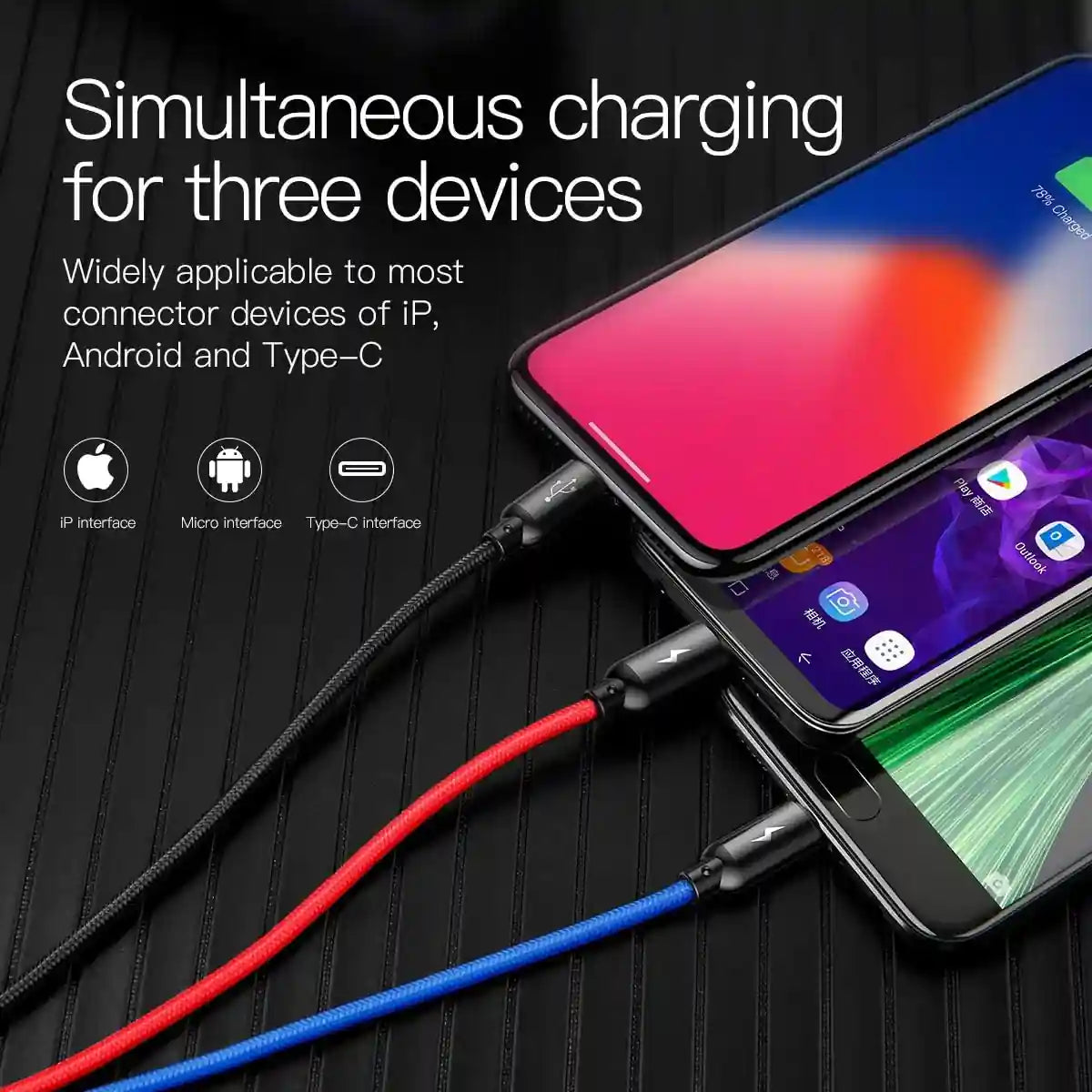 Baseus 3-in-1 Multi Charging Cable 30CM – USB to Lightning, USB-C & Micro USB, Short Fast Charger Cable 3.5A for iPhone, Samsung, Huawei & More – Braided, Durable & Tangle-Free - Damoo