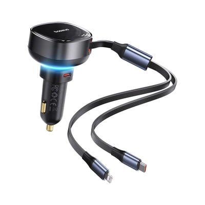 Baseus 60W USB-C Retractable Car Charger – 3-in-1 Fast Charging Adapter for iPhone 15/14/13/12 Pro Max, Samsung S23/S22/S21 Ultra, Pixel & More - Damoo