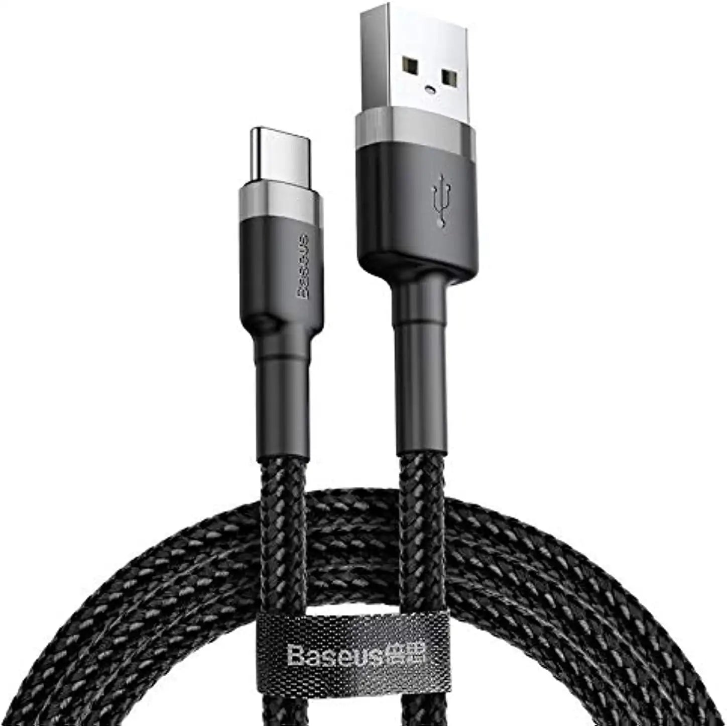 Baseus Cafule Series USB to USB-C Cable 1M – 3A Fast Charging, 480Mbps Data Transfer, Nylon Braided for iPhone 15, iPad, Samsung, Laptops – Grey+Black - Damoo