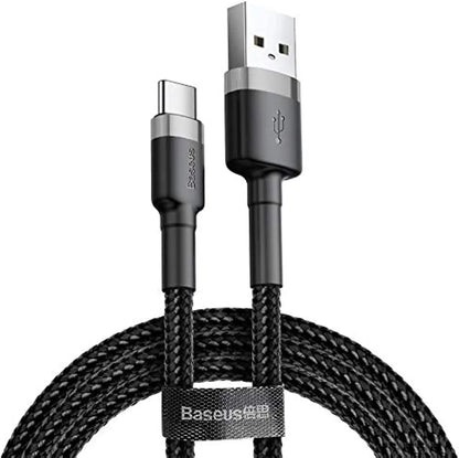 Baseus Cafule Series USB to USB-C Cable 1M – 3A Fast Charging, 480Mbps Data Transfer, Nylon Braided for iPhone 15, iPad, Samsung, Laptops – Grey+Black - Damoo