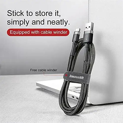 Baseus Cafule Series USB to USB-C Cable 1M – 3A Fast Charging, 480Mbps Data Transfer, Nylon Braided for iPhone 15, iPad, Samsung, Laptops – Grey+Black - Damoo