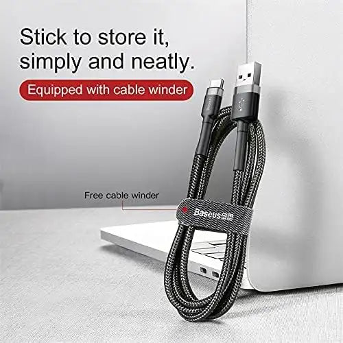 Baseus Cafule Series USB to USB-C Cable 1M – 3A Fast Charging, 480Mbps Data Transfer, Nylon Braided for iPhone 15, iPad, Samsung, Laptops – Grey+Black - Damoo