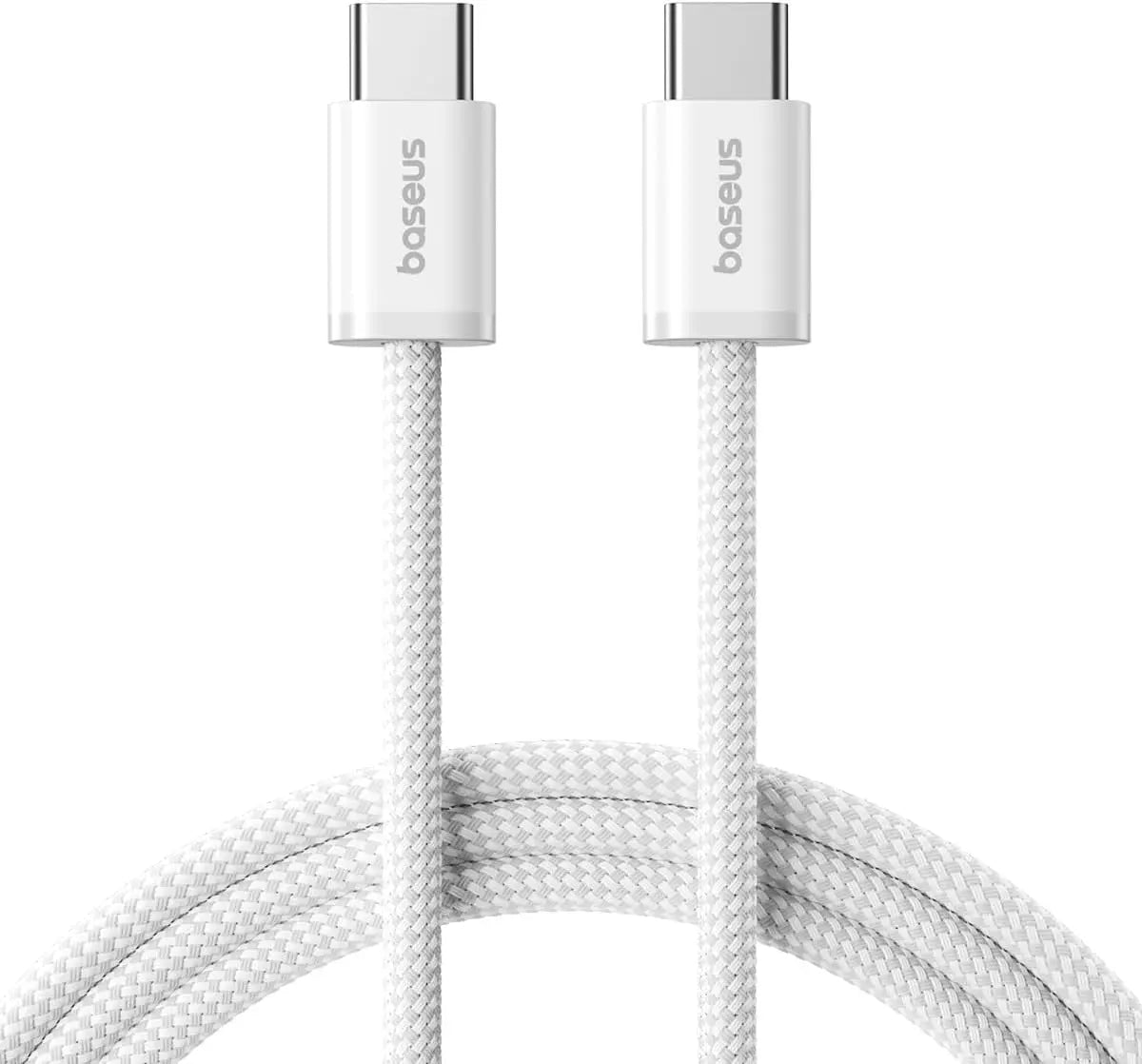 Baseus Dynamic Series USB-C to USB-C Cable 100W, 1M – Moon White, PD Fast Charging & Smart IC for MacBook, Samsung, iPhone 15 Pro Max, iPad, and More - Damoo