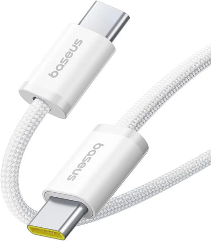 Baseus Dynamic Series USB-C to USB-C Cable 100W, 1M – Moon White, PD Fast Charging & Smart IC for MacBook, Samsung, iPhone 15 Pro Max, iPad, and More - Damoo