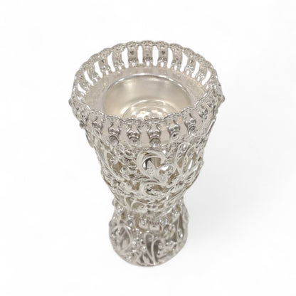 Silver Plated Embossed Incense Burner – Ornate Floral Metal Bukhoor Holder with Elegant Base, Home Fragrance Decor - Damoo
