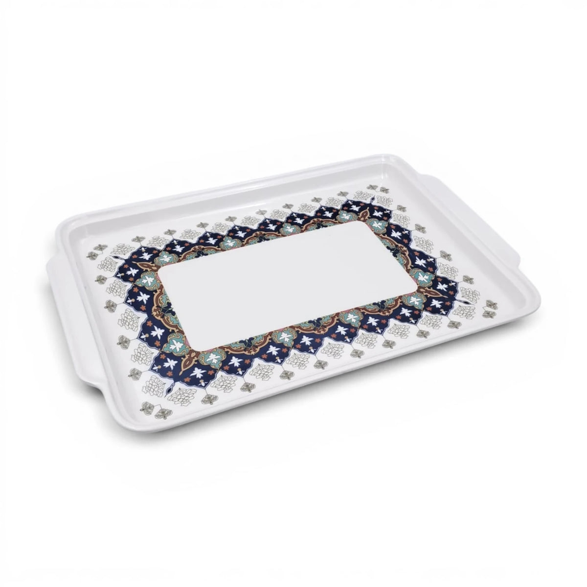 Rectangular Serving Tray with Handles & Decorative Border Design – Multipurpose Tea, Coffee & Food Serving Tray - Damoo