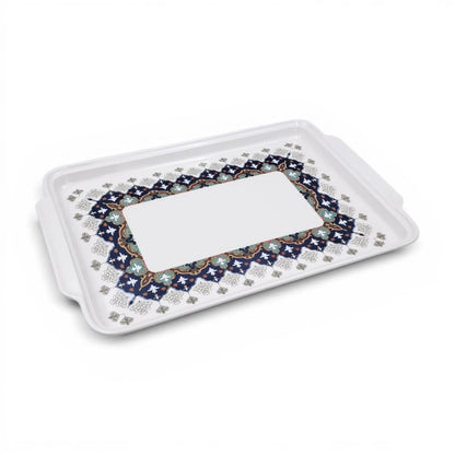 Rectangular Serving Tray with Handles & Decorative Border Design – Multipurpose Tea, Coffee & Food Serving Tray - Damoo