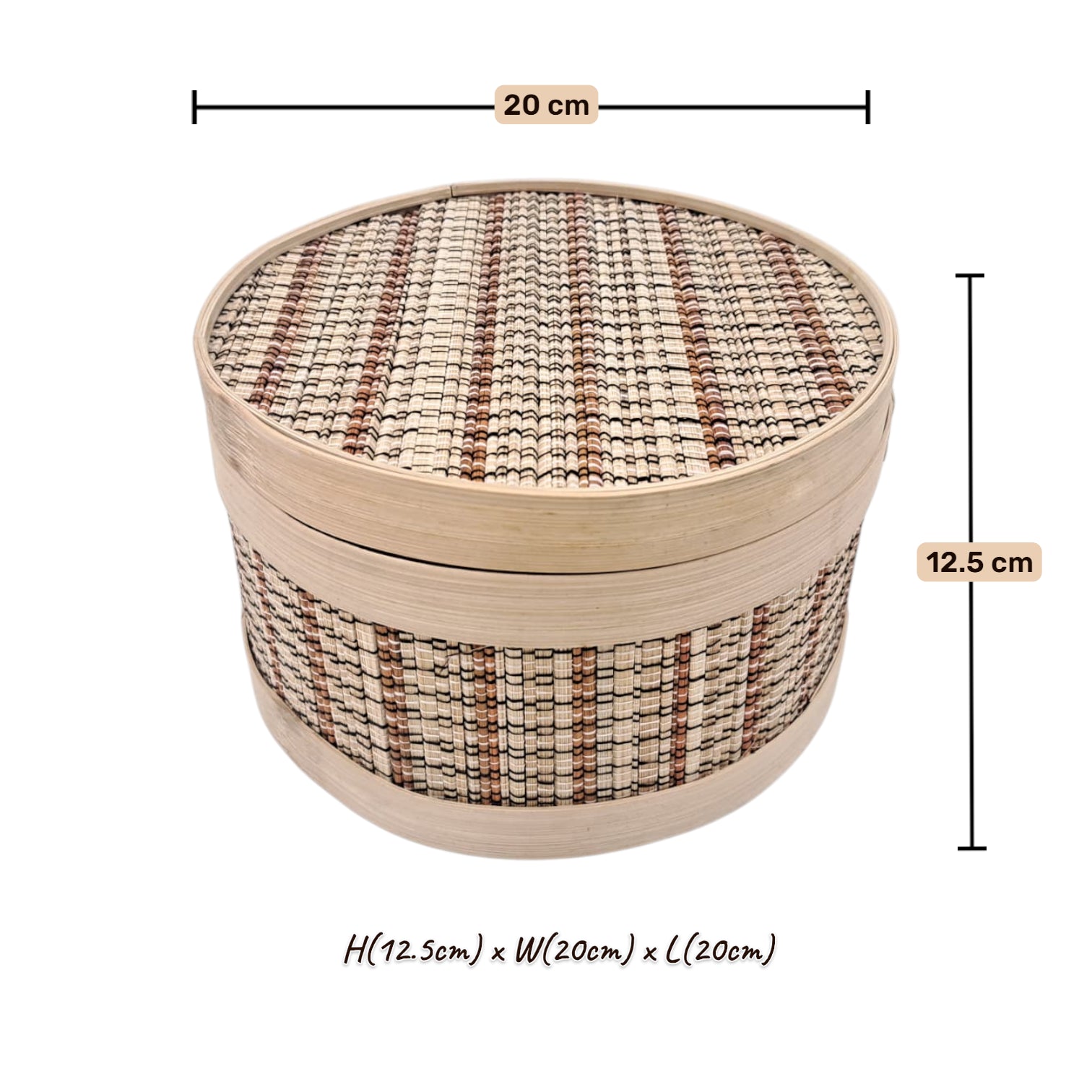 Decorative Handwoven Bamboo Storage Box with Lid – Natural Art Craft Bamboo Box (12.5H x 20L × 20W CM) - Damoo