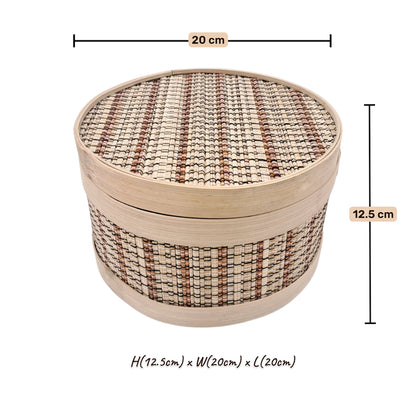 Decorative Handwoven Bamboo Storage Box with Lid – Natural Art Craft Bamboo Box (12.5H x 20L × 20W CM) - Damoo