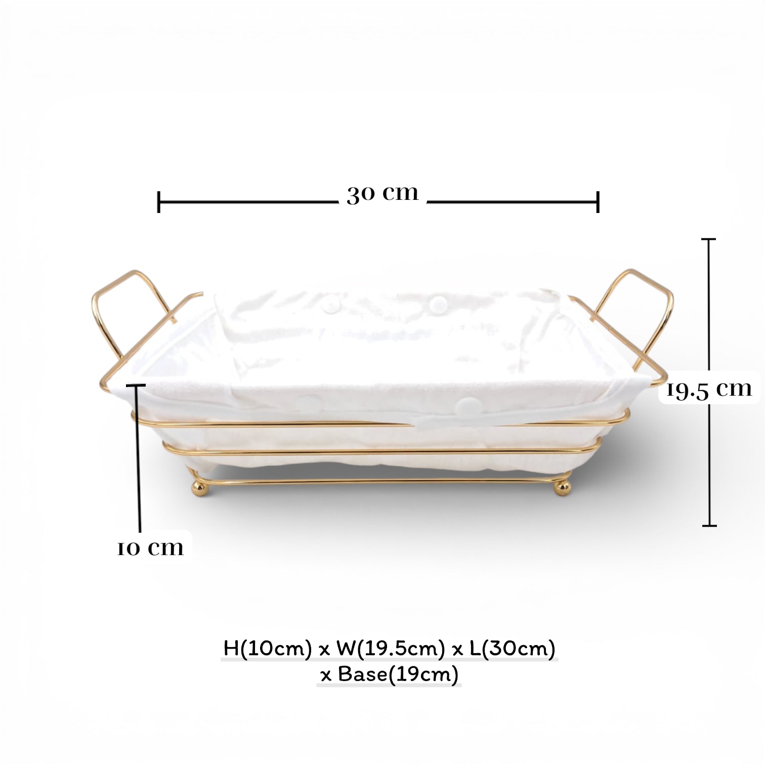 Gold Metal Bread Basket with Fabric Liner – Rectangular Modern Serving Basket (10H x 30L × 19.5W CM) - Damoo