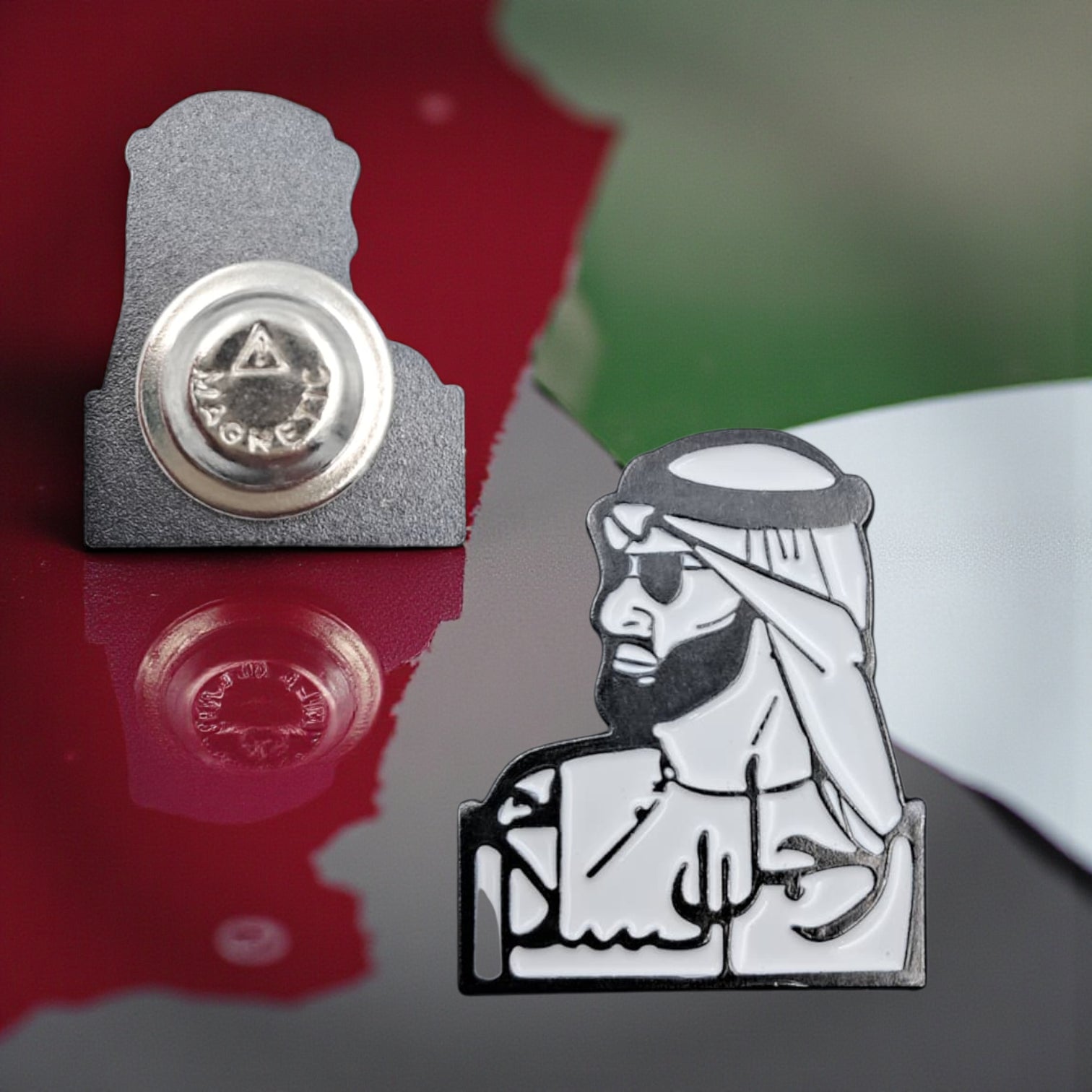 UAE Leader Magnetic Badge – Elegant Arabic Calligraphy Design – National Day Enamel Lapel Magnet (H3cm x W2.5cm) - Damoo